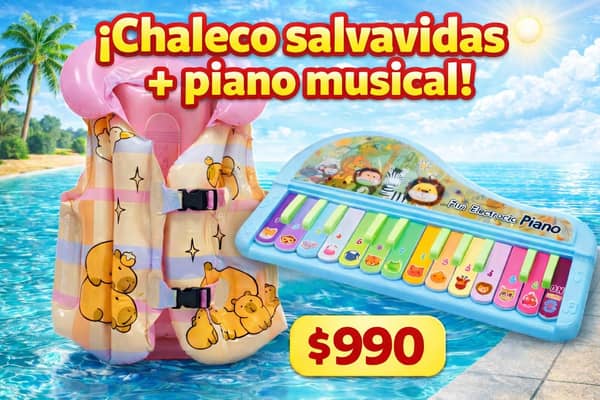 Piano musical + chaleco salvavidas ROSA/ CELESTE